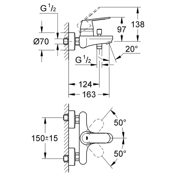 Grohe Eurosmart Cosmopolitan Змішувач для ванни, хром (32831000)