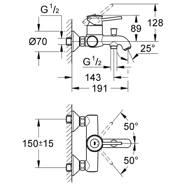 Grohe BauClassic Смеситель для ванны, хром (32865000)