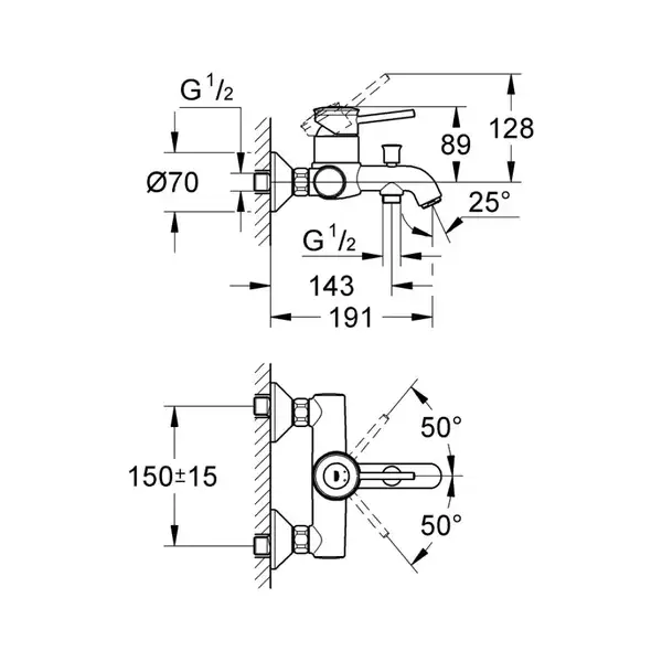 Grohe BauClassic Смеситель для ванны, хром (32865000)