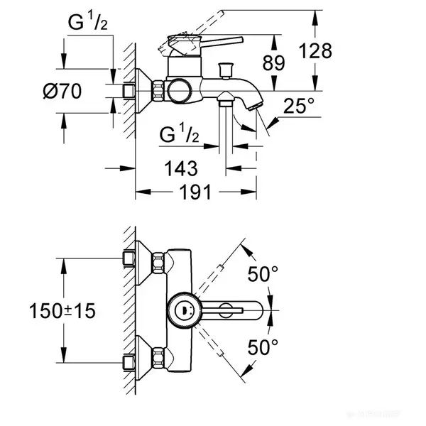 Grohe BauClassic Смеситель для ванны, хром (32865000)