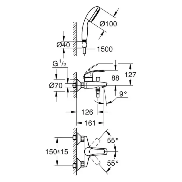 Змішувач для ванни Grohe Eurosmart, хром (3330220A)