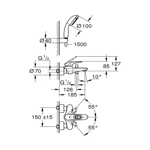GROHE Смеситель для ванны EUROSTYLE (3359230A) фото 3 Aquada.com.ua