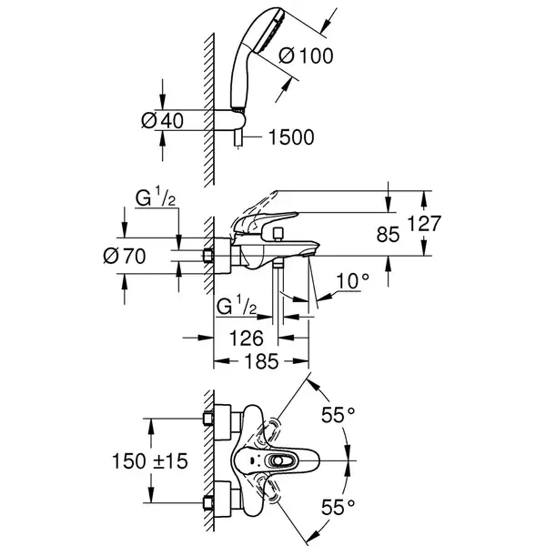 GROHE Смеситель для ванны EUROSTYLE (3359230A) фото 4 Aquada.com.ua
