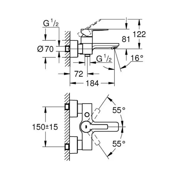 Смеситель однорычажный для ванны Grohe Lineare DN 15 (цвет - хром) (33849001) фото 2 Aquada.com.ua