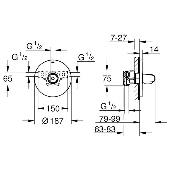 GROHE Центральный термостат; для ванны, для душа GROHTHERM 1000 NEW (34573000) фото 3 Aquada.com.ua