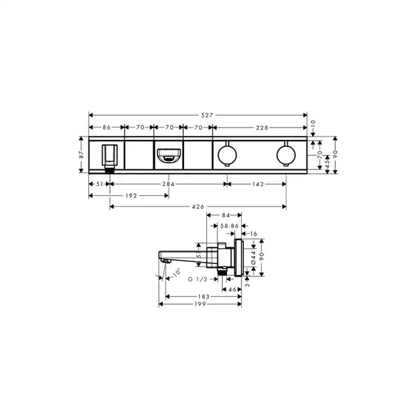 Термостат для ванны Hansgrohe RainSelect (цвет - хром/чёрный) (15359600) фото 2 Aquada.com.ua