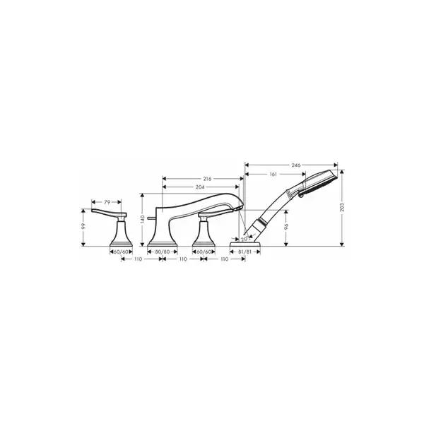 Смеситель на борт ванны Hansgrohe Metropol Classic (цвет - хром) (31441000) фото 2 Aquada.com.ua
