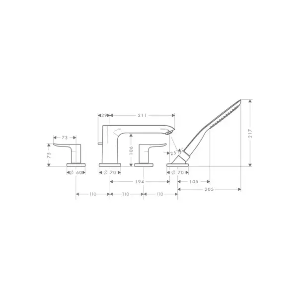 Смеситель на борт ванны Hansgrohe Metris (цвет - хром) (31442000) фото 2 Aquada.com.ua