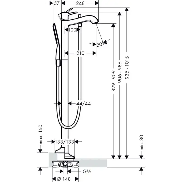 Змішувач для ванни для підлоги Hansgrohe Metropol Classic, Chrome/Gold Optic (31445090)