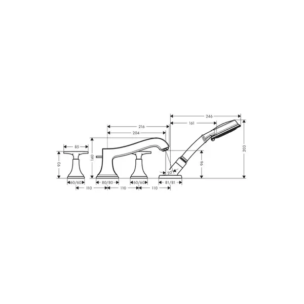 Смеситель на борт ванны Hansgrohe Metropol Classic (цвет - хром) (31449000) фото 2 Aquada.com.ua