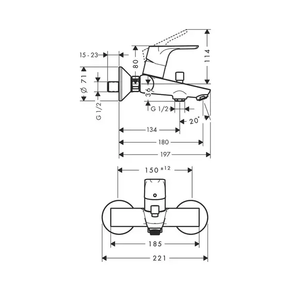 Hansgrohe Focus E Змішувач для ванни, хром (31940000)