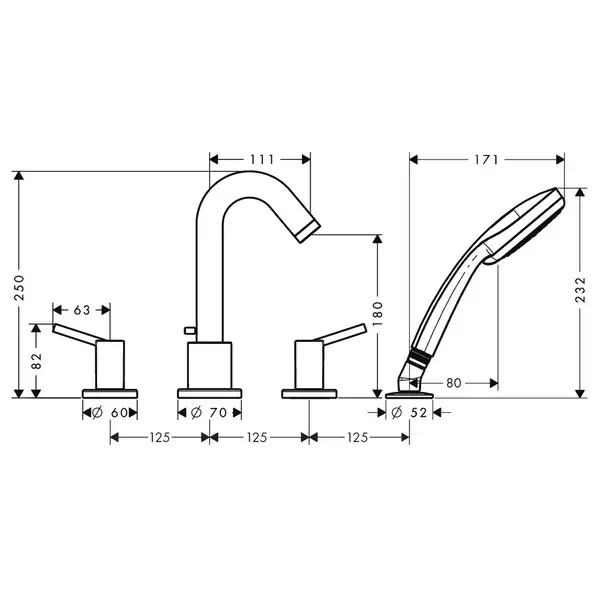 Смеситель на борт ванны Hansgrohe Talis (цвет - хром) (32314000) фото 2 Aquada.com.ua