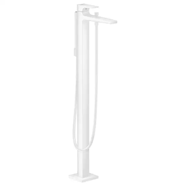 Смеситель для ванны напольный Hansgrohe Metropol (цвет - белый матовый), с душевым гарнитуром (32532700) фото 2 Aquada.com.ua