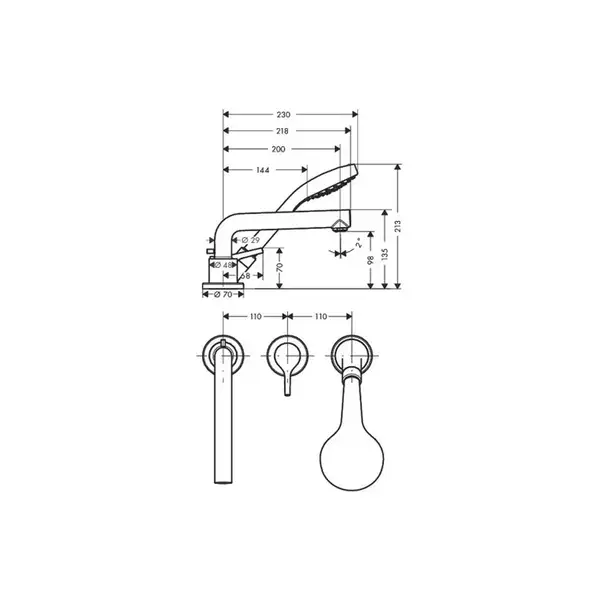 Смеситель на борт ванны Hansgrohe Talis S (цвет - хром) (72416000) фото 2 Aquada.com.ua