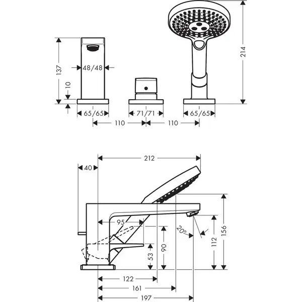 Змішувач на край ванни Hansgrohe Metropol ручка Loop Secuflex, хром (74550000)