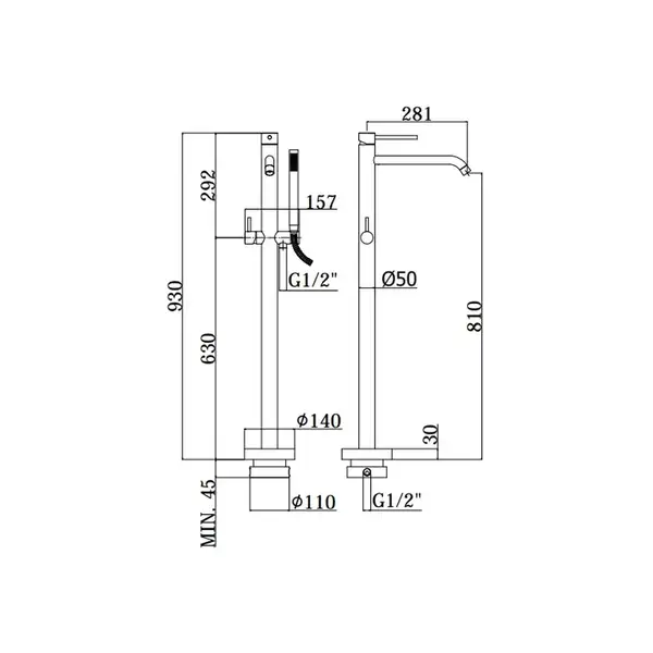 Смеситель напольный для ванны Paffoni Light (цвет - rose) (LIG032ROSE+LIG030) фото 2 Aquada.com.ua