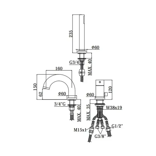 Смеситель на борт ванны Paffoni Light (цвет - хром) (LIG041LCR)