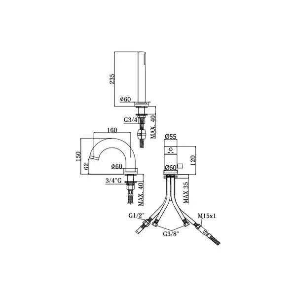 Смеситель на борт ванны Paffoni Light (цвет - хром) (LIG047CR) фото 2 Aquada.com.ua