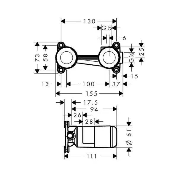 Hansgrohe Metris Скрытая часть для смесителя (13622180)