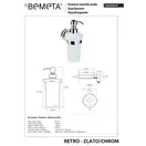 Настінний дозатор 144209018 Retro :  для рідкого мила (скло) золото-хром Bemeta Чехія