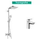 Душевая система Hansgrohe Crometta E 240 1jet Showerpipe + смеситель для раковины Hansgrohe Logis (27284000+71100000) фото 1 Aquada.com.ua