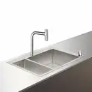 Кухонна мийка Hansgrohe C71-F655-09 Сombi 755x500 на 2 чаші 180/450 із змішувачем 2Jet Sbox, Chrome (43206000)