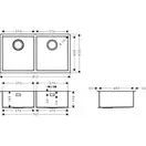 Кухонна мийка Hansgrohe S71 S719-U755 під стільницю 815х450 на 2 чаші 370/370, stainless steel (43430800)
