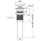 Донный клапан для раковины Qtap PU03O 70х70х227.5 Matt black с переливом (QT066PU03OMB)