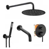 Душевая система REA LUNGO BLACK с изливом + BOX скрытого монтажа (REA-P4112)