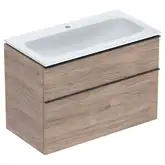 Тумба с раковиной Geberit iCon slim rim 90 см, корпус и фасад - орех тёмный / ручки - лава мат 502.337.JR.1