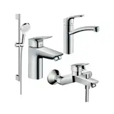 Набір змішувачів для ванни Hansgrohe EcoSmart Logis / Focus 100 (71104 + 7140 + 31806 + 26534400), хром (20200012)