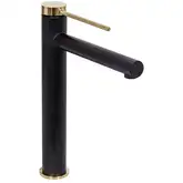 Смеситель для раковины (умывальника) REA GRIP BLACK GOLD высокий черный с золотой вставкой (REA-B9400)