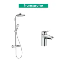 Душевая система с термостатом Hansgrohe Crometta E 240 1jet Showerpipe + cмеситель для раковины Hansgrohe Logis (27267000+71100000)