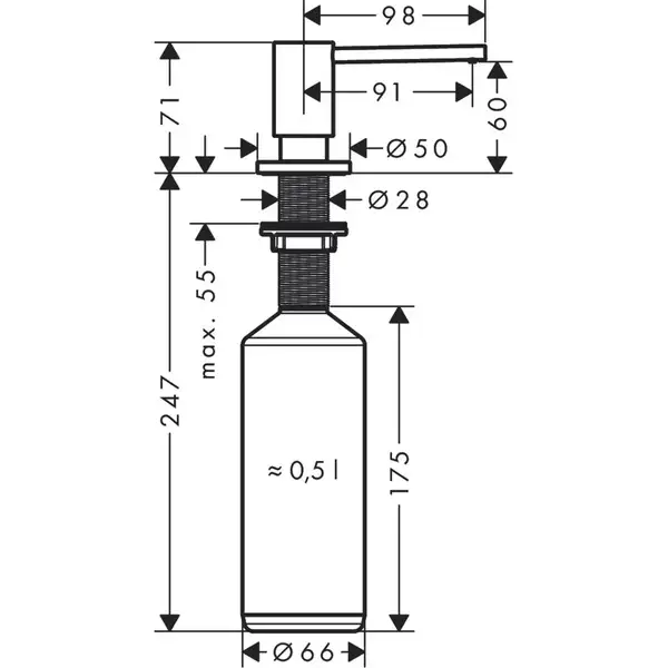 Дозатор кухонний Hansgrohe A41 виразний 500 ml, хром (40438000)