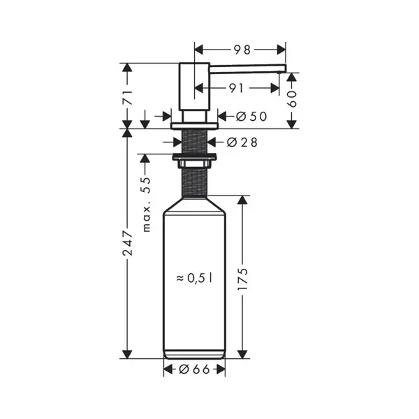 Дозатор кухонний для миючого Hansgrohe A41, 500 ml, Stainless Steel Finish (40438800)