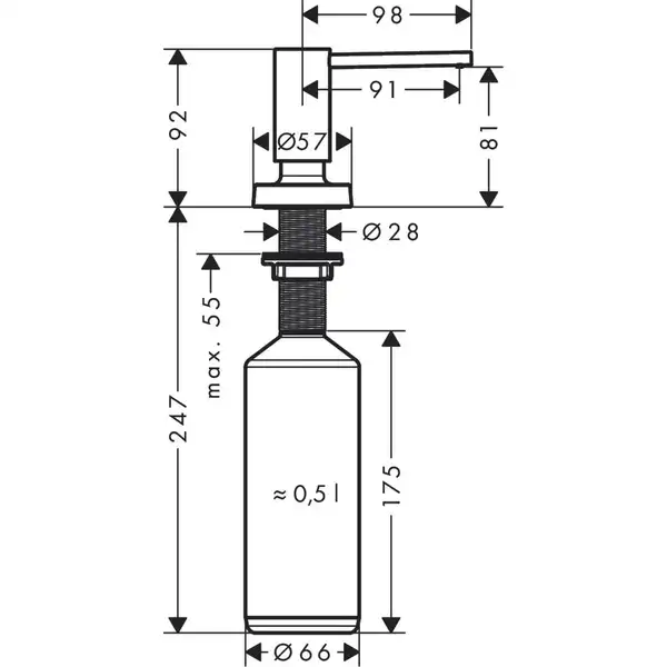 Дозатор кухонний Hansgrohe A51 виразний 500 ml, хром (40448000)