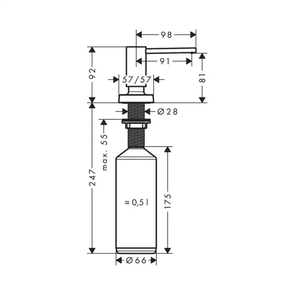 Дозатор кухонний для миючого Hansgrohe A71, 500 ml, Matt Black (40468670)