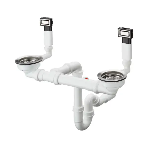 Сифон з переливом для мийки Hansgrohe D15-10 на 2 чаші, сталевий (43922800)