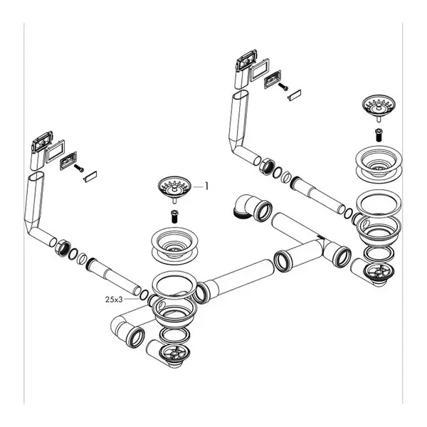 Сифон з переливом для мийки Hansgrohe D15-10 на 2 чаші, сталевий (43922800)