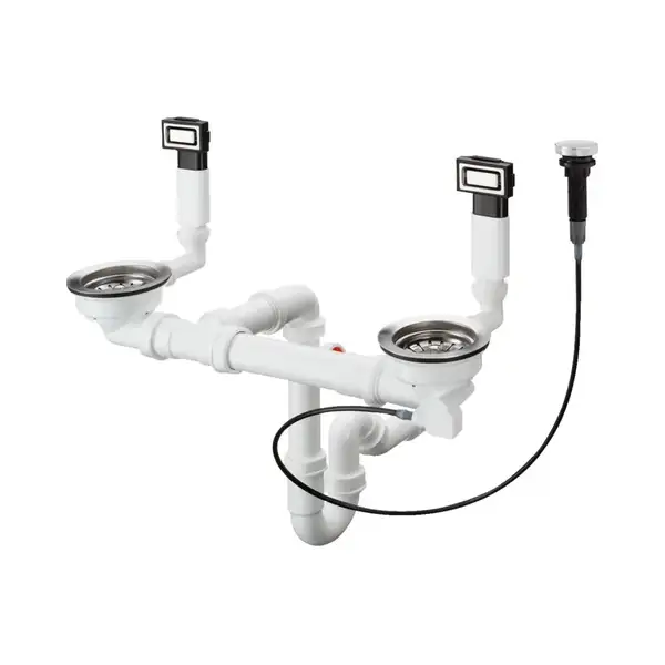 Сифон з переливом для мийки Hansgrohe D15-11 Automatic на 2 чаші, сталевий (43932800)