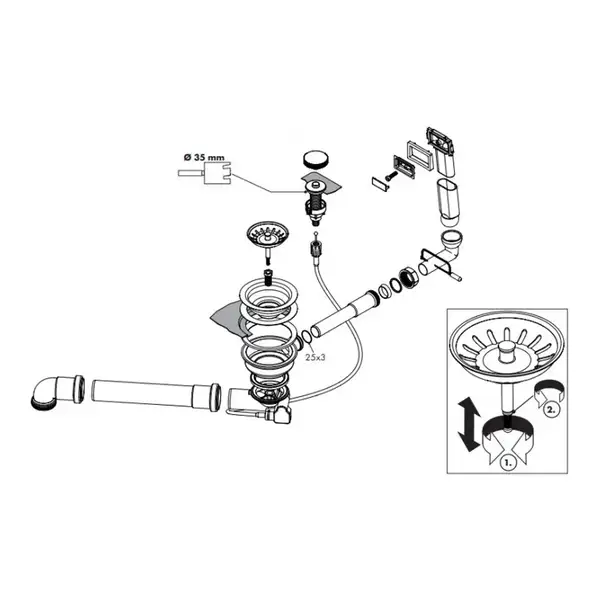 Сифон з переливом для мийки Hansgrohe D16-11 Automatic на 1 чашу, хром (43937000)