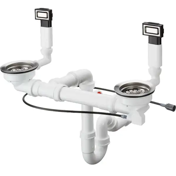 Сифон Hansgrohe D15-12 Automatic з переливом для миття зі сталі на дві чаші, Select Stainless Steel (43942800)