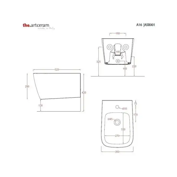 Artceram A16 Підвісне біде, білий матовий (ASB001 05; 00)