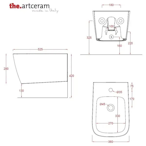 Біде підвісне Artceram A16 36x52, grigio oliva (ASB001 15; 00)