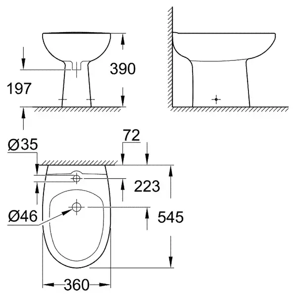 Биде напольное Grohe Bau Ceramic (39432000) фото 3 Aquada.com.ua
