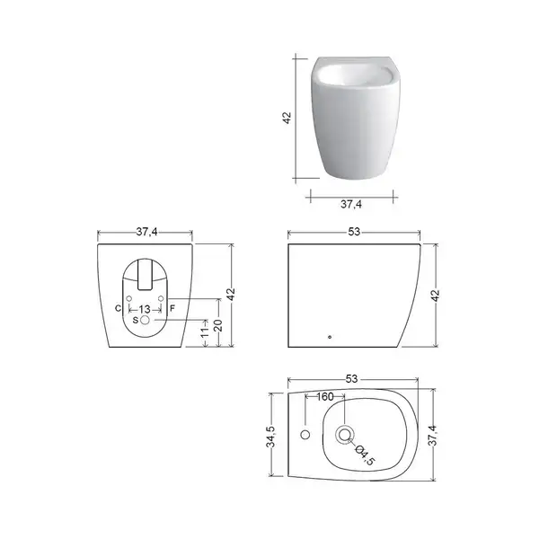 Nic-Design Біде підлогове Nic Design Ovvio 37,4х53х42 см, білий глянець (004432001)
