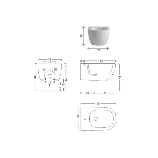 Nic Design Pin Подвесное биде, Antracite матовый (004706013)