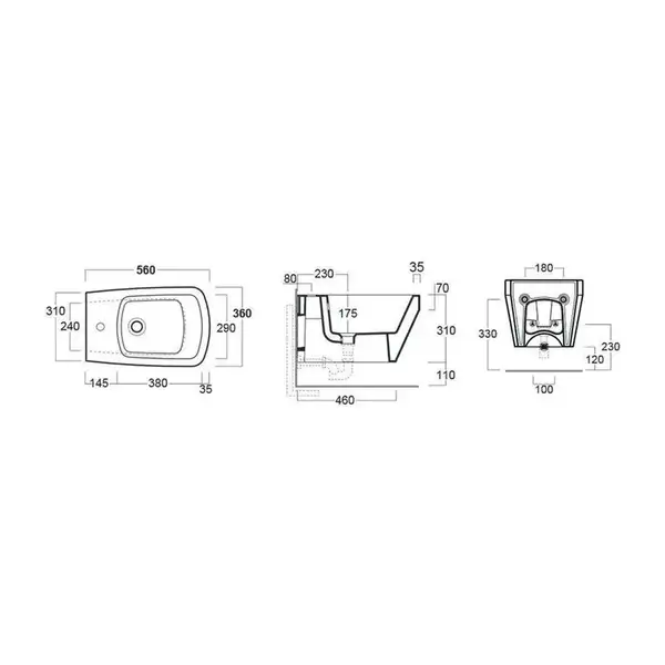 BB19/F87(F85)  (WHITE) Біде BB 19 підвісне, біле+Комплект кріплень F87(F85) до BB18/BB19 SIMAS ІТАЛІЯ (BB19/F87(F85)  (WHITE))