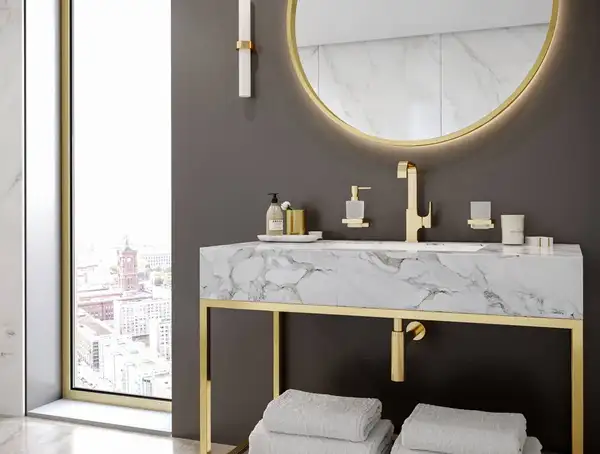 Дозатор для жидкого мыла Hansgrohe AddStoris, полированное золото/стекло матовое (41745990) фото 3 Aquada.com.ua