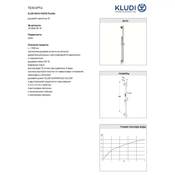 Kludi Nova Fonte Puristic Душовий набір, хром (2084005-15)
